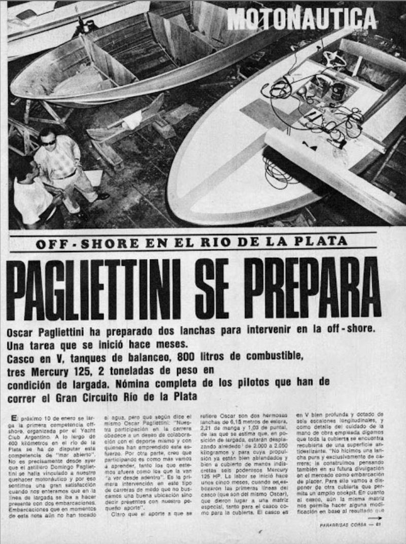 Articolo di giornale argentino su Oscar Pagliettini e l'offshore sul Rio de la Plata